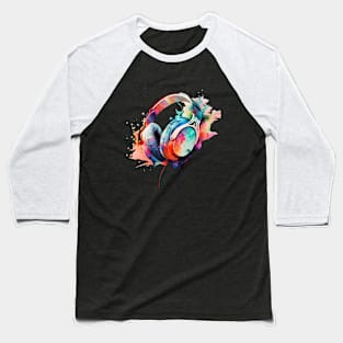 Funky Music Headphones, Watercolour Painting Baseball T-Shirt